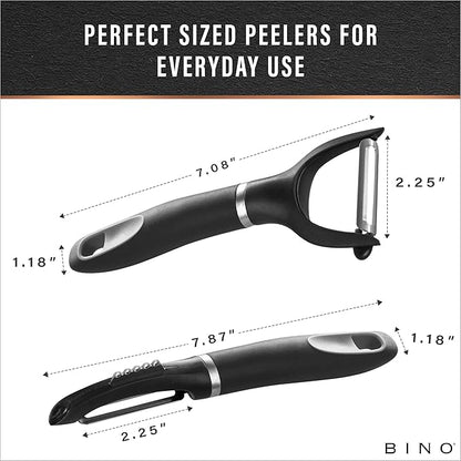 BINO Stainless Steel 2-Piece Peeler Set - Dark Grey | 1-Piece Y-Shaped + 1-Piece Swivel l Multifunctional Kitchen Grip Peelers | Fruits & Vegetables Peelers | Hand Peelers | Kitchen & Cooking Prep