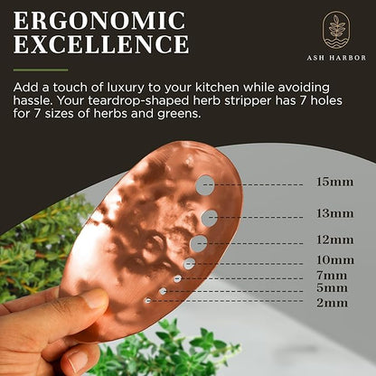 Handmade Copper Herb Stem Stripper Bowl – Herb Stripper Tool with 7 Hole Sizes – Shred & Catch Herbs & Greens - 5.5 x 3.5 In. Fun and Unique Kitchen Gadgets – Homesteading Essentials by Ash Harbor