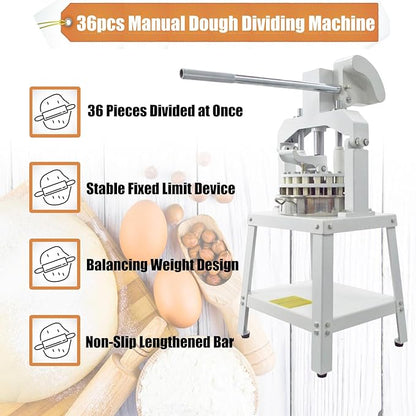 Commercial Dough Divider 36PCS Dough Cutting Machine 1.06oz-5.64oz Manual Dough Dividing Machine with 30-160g Dough Weight Range for Baking, 36PCS