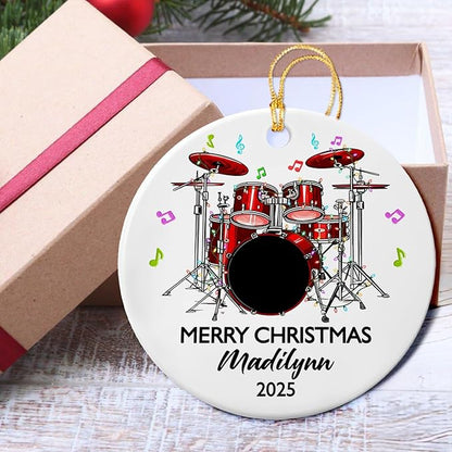 Personalized Drum Set Ceramic Christmas Ornament 2025, Customized Text Year Name Drummer Keepsake Ornaments Gift for Women Men Friend Daughter Son, Drumming Drum Set Ceramic Ornament for Appreciation