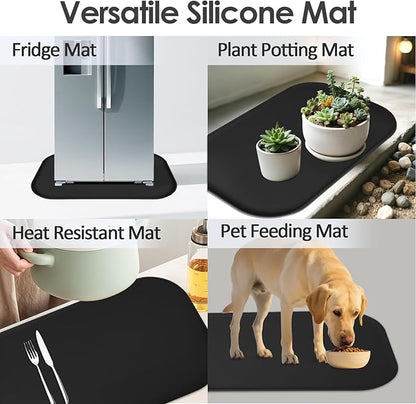 TOHONFOO Silicone Coffee Maker Mat with Lip, 24'' x 16'' Heavy Duty Coffee Maker Mat for Countertops, Coffee Tray Fit Under Coffee Machine Appliance Automatic Machines Espresso Accessory, Black