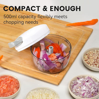 Manual Food Processor & Vegetable Chopper Green - 2.3 Cup Mini Hand-Pull Cord Kitchen Chopper for Onion, Garlic, Vegetables with 3 Stainless Steel Blades