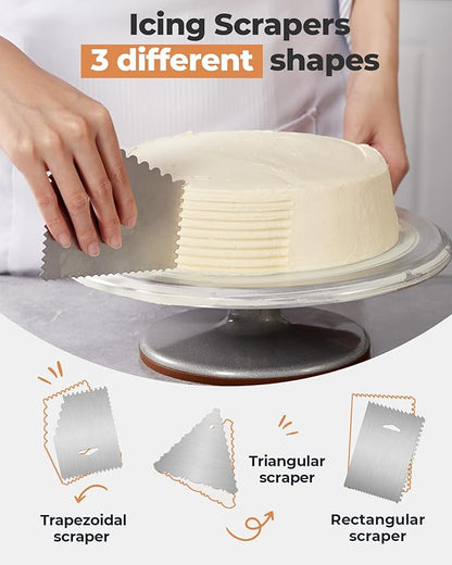 Kootek Aluminium Cake Turntable Set, Baking Tools with Revolving 12" Cake Stand for Decorating, 12.7" Offset Spatula, 3 Stainless Steel Frosting Icing Smoother, Cake Serve Cake Decorating Kit Supplies