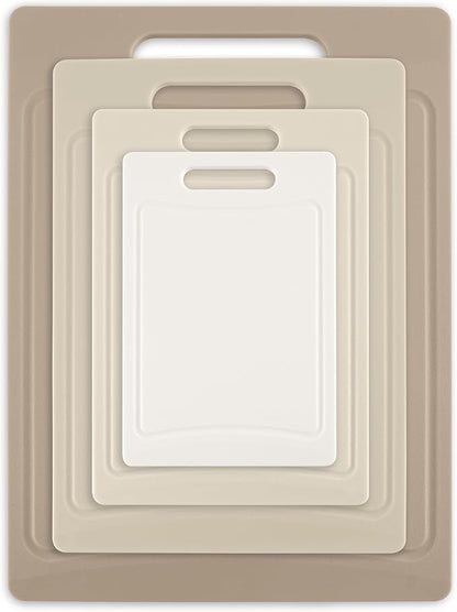 COOK WITH COLOR Non-Slip Cutting Board Set – Kitchen Essentials with Easy Grip Handle for Meat, Veggies, and Fruits, 4 Cutting Boards, Brown