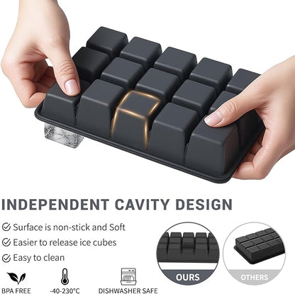 Silicone Ice Cube Tray 3 Pack - Easy Release ice cube tray with lid, BPA Free Ice Cubes Trays for Freezer,ice cube mold for Cocktail,Whiskey (Black+Grey+Mint)