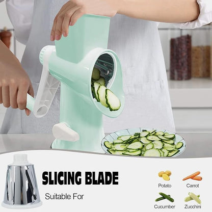 Cheese Grater MultiFunction Rotary Cheese Grater Hand Crank – Cheese Shredder Effortlessly Shred,Slice,Chop.Applicable to Cheese, Vegetables,Fruits,Nuts,Non-Slip Suction Base,Easy to Clean (green)