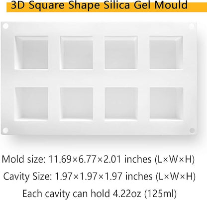 OCPO KITCHEN Cube Silicone Mold for Baking Mousse Cake, French Dessert, Pastry, Chocolate, Brownie, Ice Cream, Pudding, Ice Mold, 3D Cube Shape (8-Cavity)