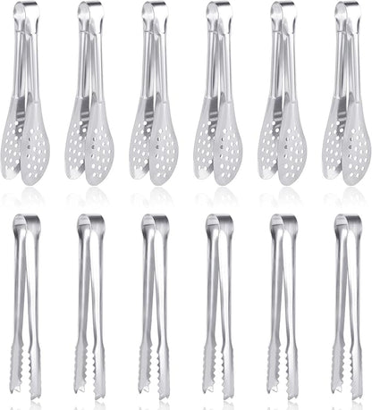 12 Pack Premium Small Serving Tongs, Dmoera Mini Stainless Steel Appetizer Tongs, 5Inch,5.2Inch(12.7cm)