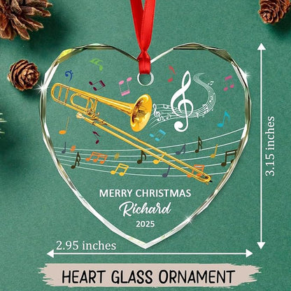 Personalized Trombone Instrument Glass Hanging Xmas Ornament, Customized Text Year Name Trombone Lover Christmas Ornaments Gift for Women Men Daughter Son Friends Besties, Unique Trombones Ornament