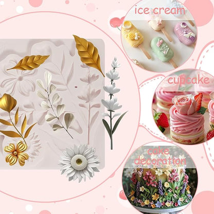 1 Pcs Flower Fondant Mold for Cake Decoration, Leaf Chocolate Silicone Mold, Exquisite Flower and Leaf Shape is Perfect for Wedding Desserts, Candy, Sugar Craft, Gum, Resin, Clay