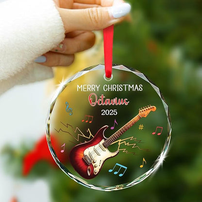 Personalized Electric Guitar Christmas Ornament Gift for Musician, Electric Guitar Player Glass Ornament Xmas 2025, Custom Text & Name Guitarist Glass Keepsake, Musical Instrument Christmas Ornaments