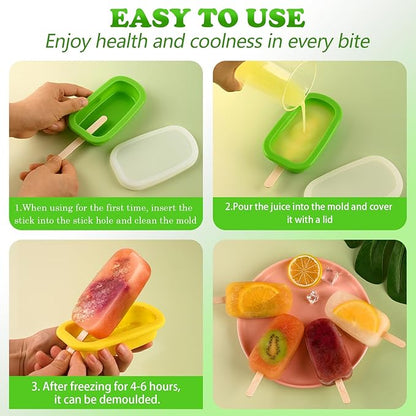 WMKGG Stackable Silicone Popsicle Molds with Lids, 4 PCS Ice Cream Molds with 50 Wooden Sticks for Cake Pop, Ice Pop, Cakesicle (Standard Size/Multicolor)