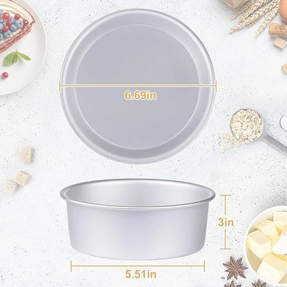 HomeMall 6 x 3 Inch Round Cake Pan Set of 3, Aluminum Baking Pans for Layer Cakes, Birthday Anniversary, Heavy Duty Non-Stick & Oven Safe, Commercial Grade Baking Tools for Home Kitchen