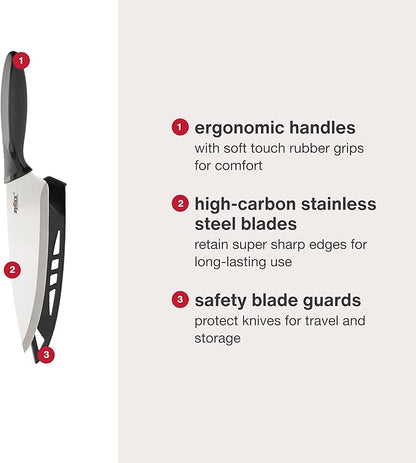 Zyliss 6 Piece Knife Value Set - Kitchen Knife Set with Sheath Covers - Chef's, Santoku, Utility, Serrated Paring, Paring & Peeling Knives - Stainless Steel