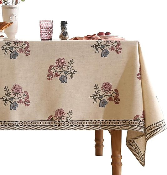 ISAENNE Designer Linen Light Beige Small Square Tablecloth,French Colorful Floral Table Cloth,Stain Resistant Decor Tablecloths for Dining Thanksgiving Christmas Kitchen,55"*55"-Helena E