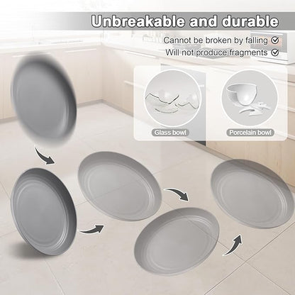 12 Pcs Unbreakable Deep Dinner Plates Set, 9 inch Reusable Plastic Wheat Straw Plates, Microwave and Dishwasher Safe Plate for Kitchen, Lightweight Plate for Dessert, BPA Free, Light Gray