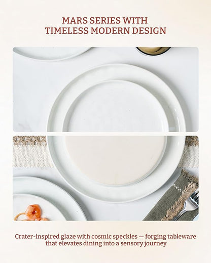 Famiware Mars Plates and Bowls Set, 12 Pieces Dinnerware Sets, Dishes Set for 4, White