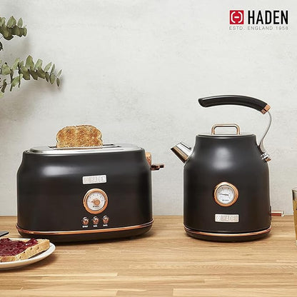 Haden Dorset 2 Slice Wide Slot Stainless Steel Toaster with Adjustable Browning Control & Non-Slip Feet, Black & Copper