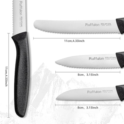Vegetable and fruit knife set of six, high carbon stainless steel paring knife with ergonomic PP plastic handle, sharp, super sharp kitchen knife set.