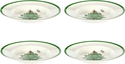 Spode Christmas Tree 9" Soup Plate (Set of 4) – Stoneware Bowls with Festive Tree Design & Green Rim, Ideal for Serving Soup, Pasta, Salad – Microwave & Dishwasher Safe Holiday Dinnerware