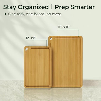 Chopping Board 2-Pcs Natural Bamboo Cutting Board With Juice Channels & Knife-Friendly Finish For Versatile Kitchen Use, Ideal Charcuterie & Chopping Multi-Use
