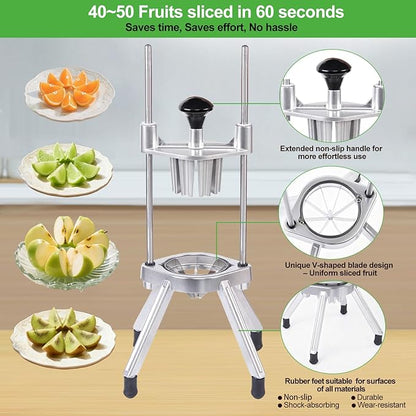 Commercial Lemon Cutter 8-Section with V-Shaped 420 Stainless Steel Blades，Easy Wedger Stainless Steel Blade Fruit Lime Slicer NSF Certified Easy-to-Use for Bar Restaurant (8-Section)