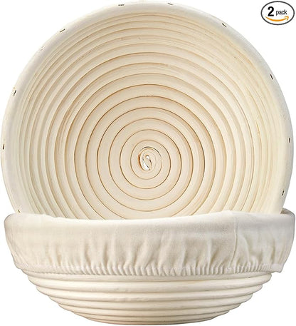 Proofing Basket - 9 inch Banneton Bread Proofing Baskets Set of 2 Banneton Basket Sourdough Proofing Bowls with Liners for Professional & Home Artisan Sourdough Bread Baking Supplies