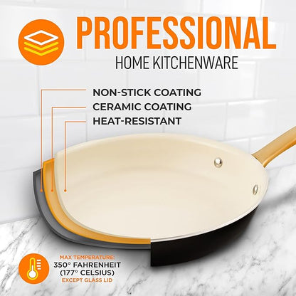 NutriChef 8” Small Fry Pan - Professional Home Cookware Small Skillet Nonstick Frying Pan with Golden Titanium Coated Silicone Handle, Ceramic Coating, Stain-Resistant And Easy To Clean