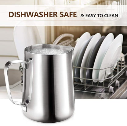 HOOMIL Milk Frothing Pitcher, 32oz/900ml Stainless Steel Steaming Pitcher Barista Milk Frother Cup Jug for Espresso Machine Coffee Cappuccino Latte Art - Silver
