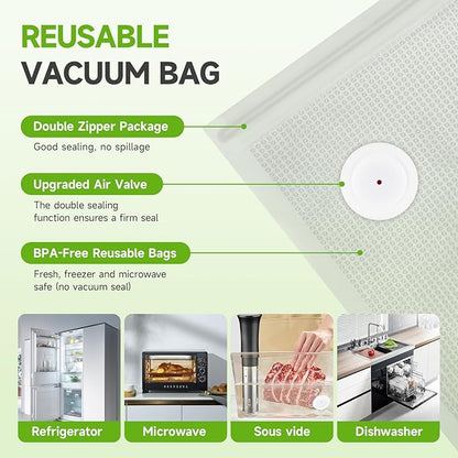 Vacuum Sealer Bags, 40 Reusable Vacuum Sealer Bags for Food Storage, BPA-Free, Meal Prep and Sous Vide Cooking,Works for Handheld Sealer and Vac Sealer Machine with External Vacuum Systems