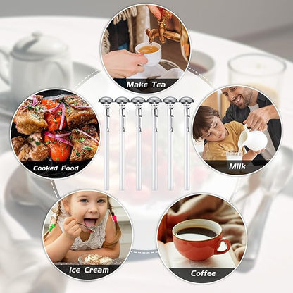 Xuhal 6 Pcs Stainless Steel Kitchen Thermometer with 5 Inch Long Stem 1 Inch Dial Thermometer Milk Frothing Food for Oven Probe Meat Grill BBQ Cooking Chocolate Water(White)
