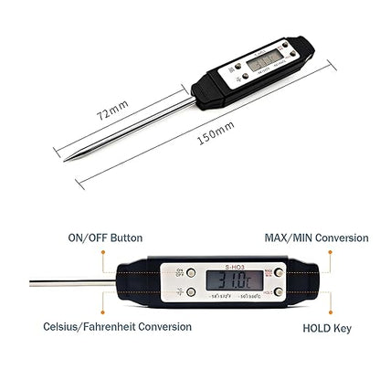 Meat Thermometer - Digital Food Thermometer for Cooking Kitchen - Automatic Calibration Pen Style Electronic Pocket Thermometer for Water Temperature, Barbecue (Black)