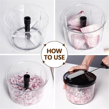 LHS Manual Food Processor Large Vegetable Chopper, 1000ML Pull String Chopper Garlic Mincer Onion Cutter for Veggies,Salad,Fruits, Nuts, BPA Free, Black