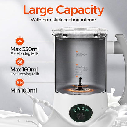 Milk Frother, 4-in-1 Electric Milk Steamer, 11.8oz/350ml Large Capacity for Auto Warm/Cold Foam, Heating Milk for Coffee, Latte, Macchiato, Cappuccino, Hot Chocolate (White)