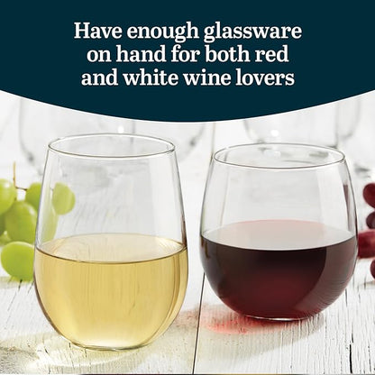 Libbey Stemless Wine Glasses Set of 12, Dishwasher Safe Set Of Wine Glasses, Perfect for Cocktails, Water, and Outdoor Glassware