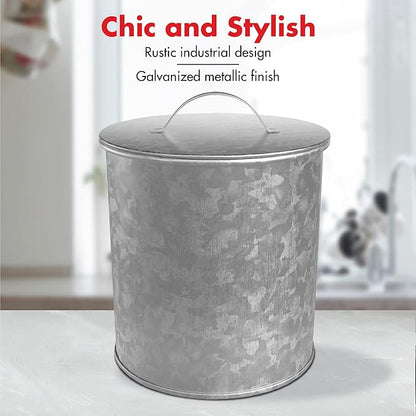 Amici Home Newport Galvanized Metal Canister | Dry Food Storage Container | Airtight Lid | 156 Ounce Capacity | Farmhouse Décor | Rustic Metal Canister for Kitchen Countertop (Silver)