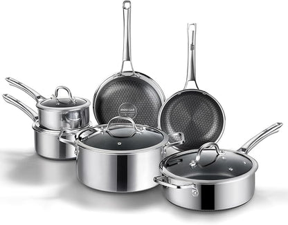 Non Stick Frying Pans Set, 10 pcs, Hybrid Frying Pans Nonstick,non stick Skillets Stainless Steel, Dishwasher & Oven-Safe, Induction Compatible Cooking Pan, PFOA Free Cookware