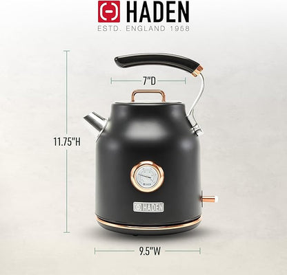 Haden Dorset 1.7 Liter Stainless Steel Electric Kettle, Hot Water Kettle with 360-Degree Base and Auto Shutoff, Black & Copper
