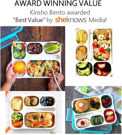 Bento-Box with Bag and Ice Pack Set. Lunch Boxes Snack Containers for Kids Boys Girls Adults. 6 Compartments, Leakproof Portion Container Boxes Insulated Bags for School Lunches, Blue