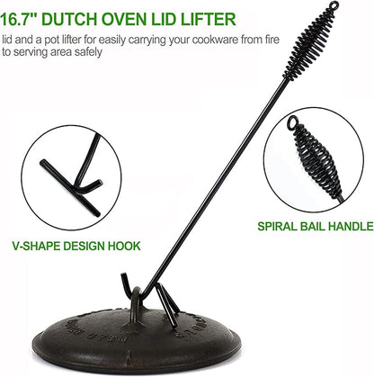 8 Piece Pre-Seasoned Dutch Oven Cooking Set Cast Iron Camping Kitchen Cookware Bakeware Skillets & Square Grill Pan w/Vintage Carrying Wood Box for Ourdoor Home BBQ Baking