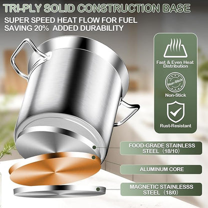 Commercial Grade Large Stock Pot - 75 QT Soup Pot with Lid - Non-Nickel Stainless Steel Stock Pots - Healthy Cookware Polished Stockpots - Heavy Duty Cooking Pots, Cookware Sauce Pots
