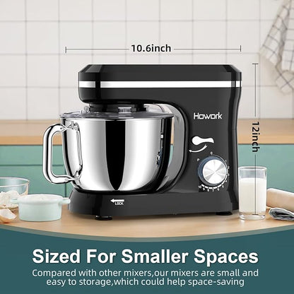 HOWORK Electric Stand Mixer,10+p Speeds With 6.5QT Stainless Steel Bowl,Dough Hook, Wire Whip & Beater,for Most Home Cooks,Black