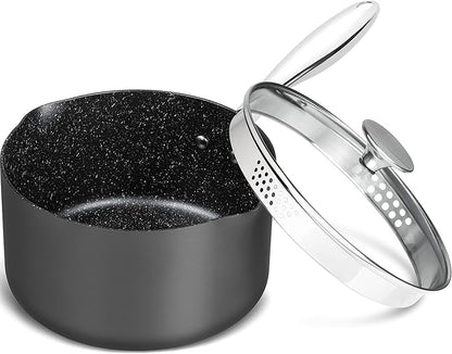MICHELANGELO 3 Quart Saucepan with Lid, Hard Anodized Nonstick Sauce Pan with Strainer Lid & Pour Spouts for Easy Pour, Granite Derived Coating Sauce Pan for Cooking, Small Pot - 3 Qt Saucepan