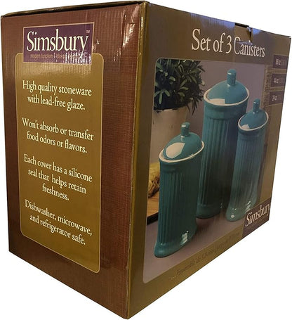 Omniware Simsbury 3-Piece Canister Set - Stoneware Kitchen Storage with Silicone-Sealed Lids, Lead-Free Glaze & Dishwasher Safe - Rustic Farmhouse-Style Flour & Sugar Containers (Black)