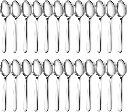 Pleafind 24 -Pcs Dinner Spoons, 7.4 inch Spoons Silverware, Stainless Steel Spoons Set, Silver Spoons, Silverware Spoons Use for Home, Kitchen, Restaurant,Dishwasher Safe, Mirror Polished