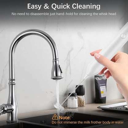 Rechargeable Milk Frother with Stand, Electric Frother Wand Handheld Coffee Foam Maker Detachable Stainless Steel Whisk Drink Mixer Foamer for Latte, Cappuccino, Hot Chocolate, Egg (White)