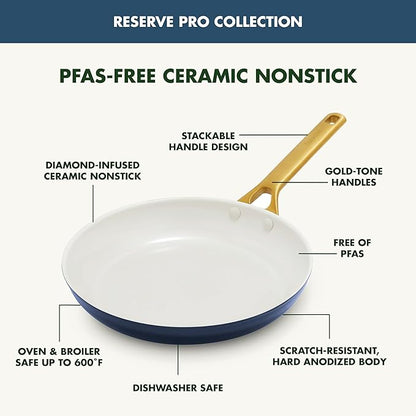 GreenPan Nonstick Reserve Pro 10 Piece Cookware Set, NSF Certified Ceramic, Hard Anodized PFAS-Free Pots & Pans Set with Lids, Stainless Steel Handles, Oven & Dishwasher Safe, Twilight Blue