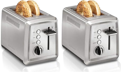 Hamilton Beach 2 Slice Toaster with Extra-Wide Slots, Bagel Setting, Toast Boost, Slide-Out Crumb Tray, Auto-Shutoff & Cancel Button, Defrost Function, Stainless Steel (22794) (Pack of 2)