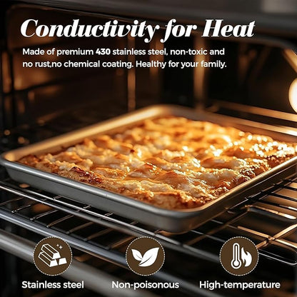 12 Pcs Baking Sheet Stainless Steel Cookie Small Metal Sheet Pans Professional Rectangle Oven Trays Kitchen Baking Cooking and Toaster, Oven and Dishwasher Safe(7.1x5.1x0.79Inch)
