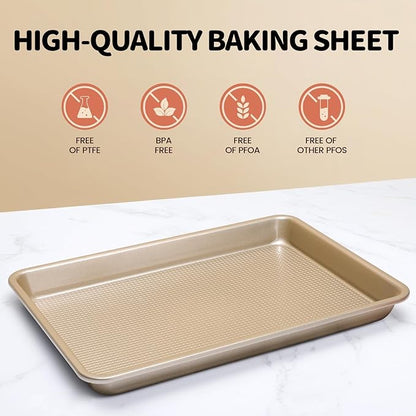 Vinino Quarter Sheet Pan, Baking Sheet, Cookie Sheets For Baking With Square Texture Pattern, Thicker Carbon Steel Non-Stick Baking Pan Tray
